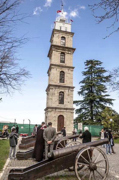 Historické věže s hodinami v Tophane okres Bursa city, Marmarské, Turecko — Stock fotografie