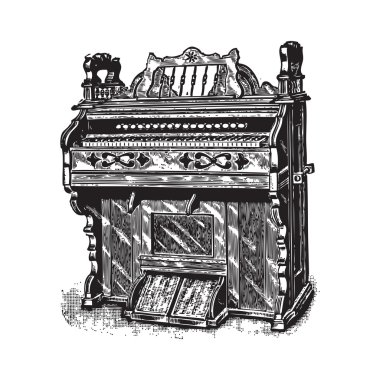 Ancient piano engraving clipart