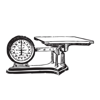 Vector engraved illustration of a weighing scale clipart