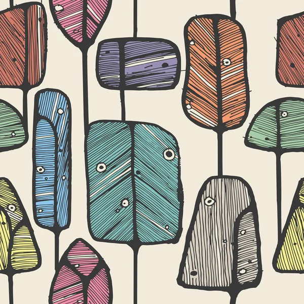 Naadloze patroon design met abstract doodle bomen — Stockvector