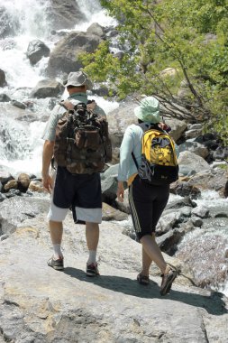 Turist gidiş için parça yaz ormandaki grup