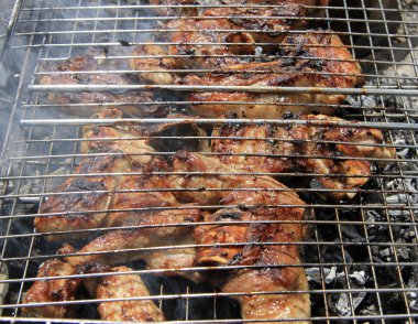 şenlik ateşi ve kömürlerin üzerinde kızarmış Barbekü