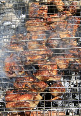 şenlik ateşi ve kömürlerin üzerinde kızarmış Barbekü