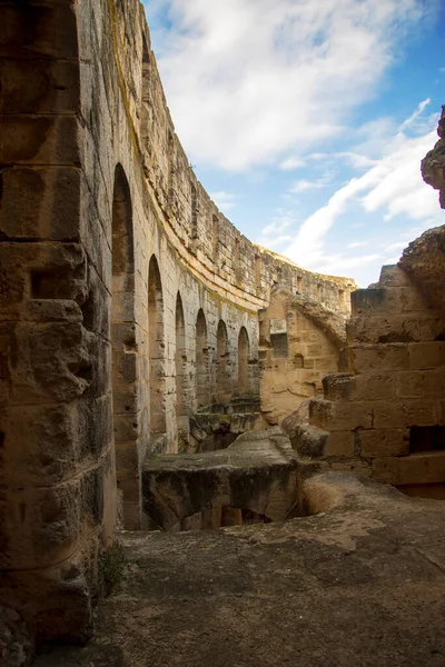 Dentro Coliseu Jem Tunísia Anfiteatro Antigo Norte África Out 2018 — Fotografia de Stock