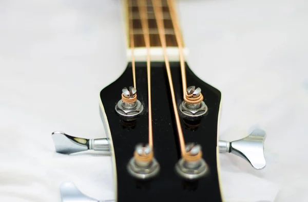 Acoustic Bass Guitar Closeup Isolated White Background — Stock Photo, Image