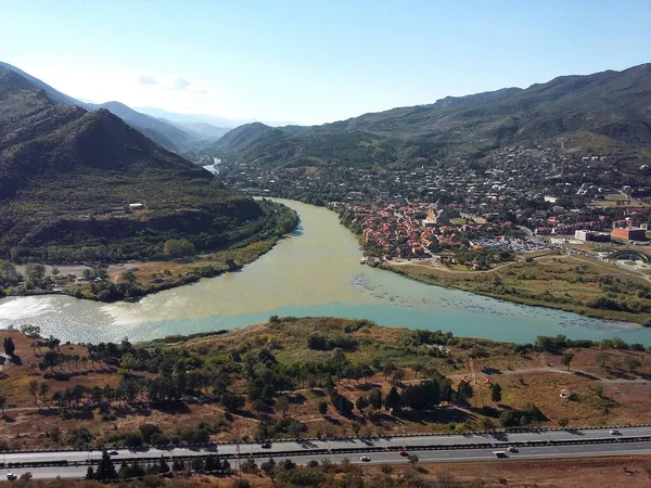 Aragvi Kura Spojují Města Mtskheta Gruzii — Stock fotografie