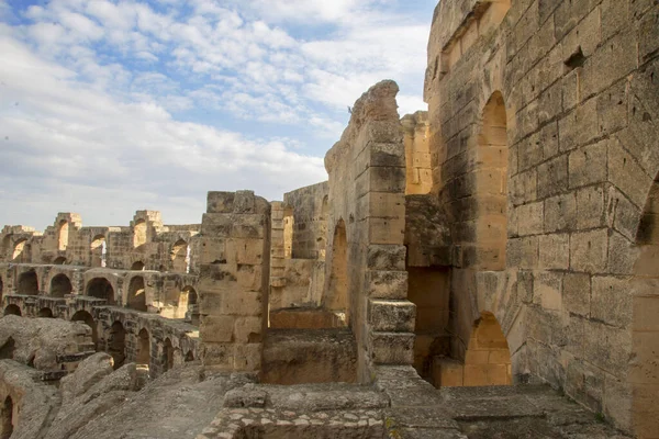 Dentro Del Coliseo Jem Túnez Anfiteatro Antiguo Norte África Oct — Foto de Stock