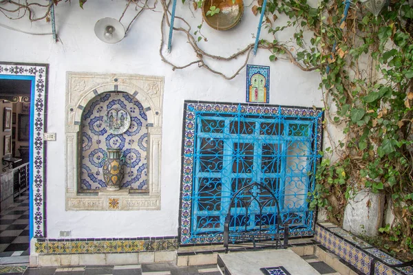 Decoratieve Muur Van Wit Blauw Design Stad Sidi Bou Said — Stockfoto