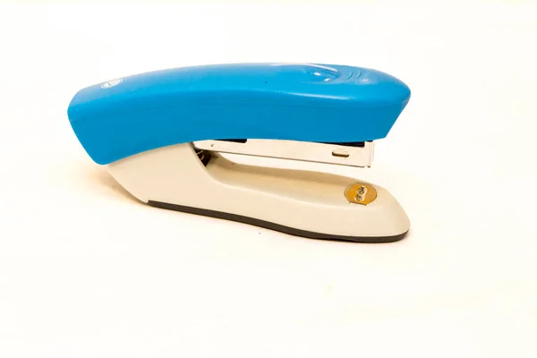 Blue Grey Stapler Office Supplies Close Isolated White Background — Stock Photo, Image