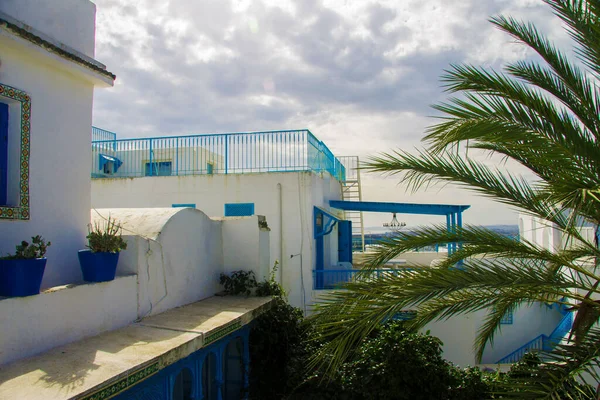 Wit Blauwe Designstad Sidi Bou Said Tunesië Noord Afrika Oktober — Stockfoto