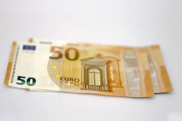 Montón Billetes Euros Aislados Sobre Fondo Blanco — Foto de Stock
