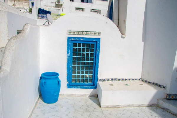 Cidade Design Branco Azul Sidi Bou Said Tunísia Norte África — Fotografia de Stock