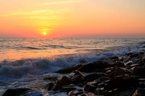 Pôr Sol Subtropical Sobre Mar Horizonte Que Costa Mar Negro — Fotografia de Stock