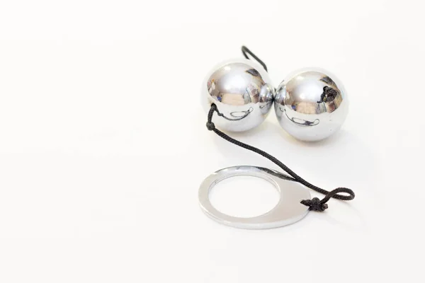 Two Vaginal Lover Balls Chrome Isolated White Background — Stock Photo, Image