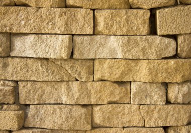 Sarı, eski, grunge, tuğla duvar, taş, vintage, desen, yatay arka plan.