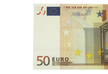Beyaz arka plan üzerinde izole 50 euro banknot biri