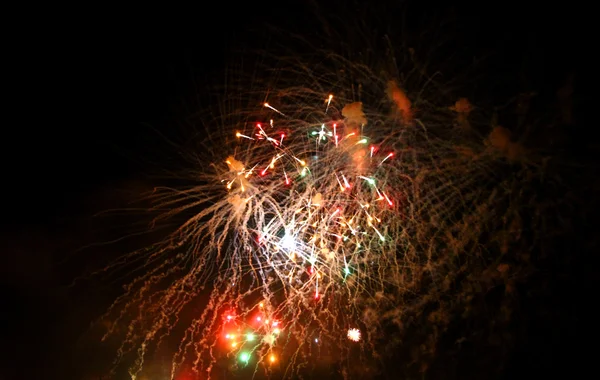 Celebrating firework in the black night sky — Stock Photo, Image