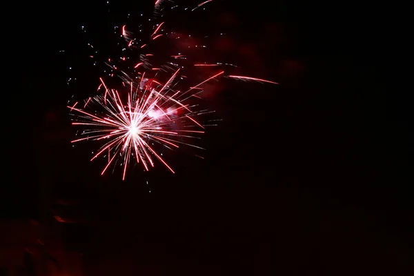 Fogos de artifício de celebração no céu negro da noite — Fotografia de Stock