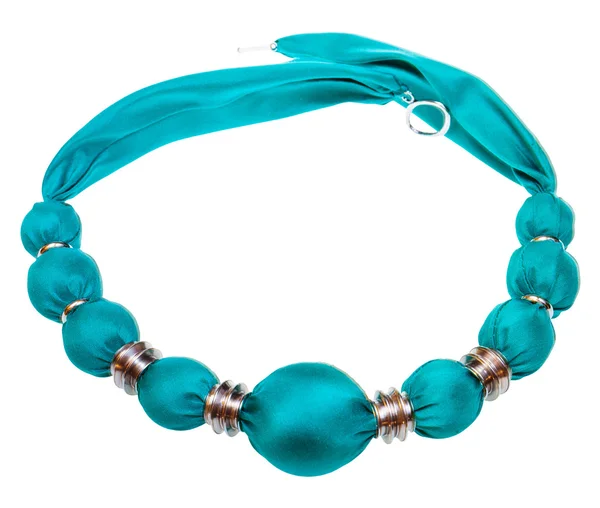 Necklace from green silk balls and metal rings — Stock Photo, Image