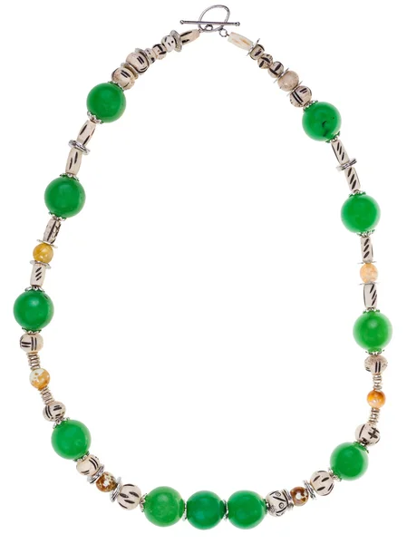 Green necklace from natural gemstones isolated — Stock Photo, Image