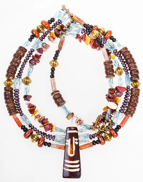 African style necklace from gemstones and coconut — Stock Photo, Image