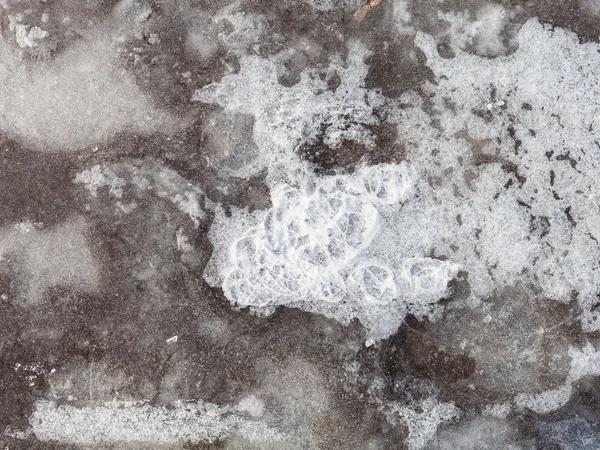 Croûte de glace sur flaque congelée — Photo