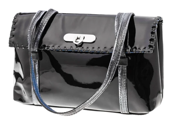 Vrouwelijke handtas van zwart lakleer — Stockfoto