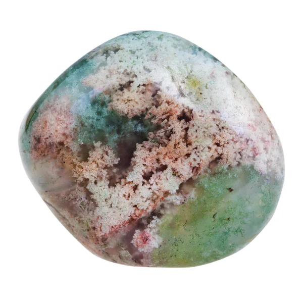 Tumbled moss agate mineral gemstone isolated — Stock Photo, Image