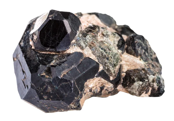 Black spinel crystal a zelené a černé Diopsid — Stock fotografie