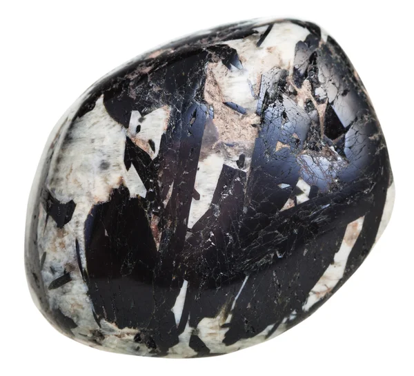 Aegirina negra pulida en piedra preciosa Microcline — Foto de Stock