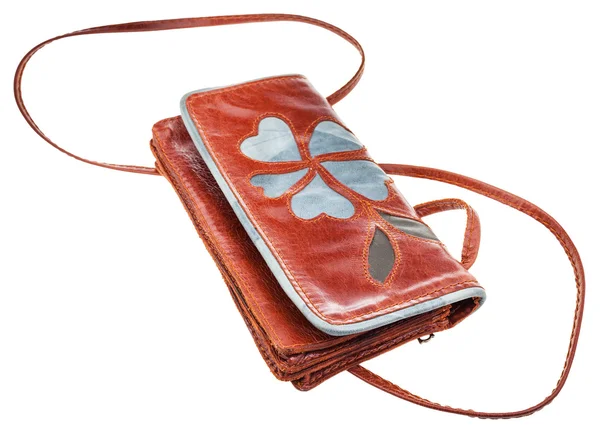 Kleine braune Clutch Tasche verziert florales Muster — Stockfoto