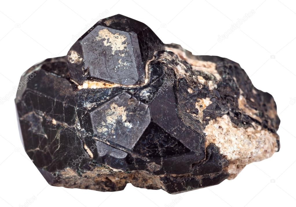Spinel mineral gemstone on black diopside crystals
