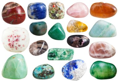 set of gems moonstone, sodalite, turquoise, etc clipart