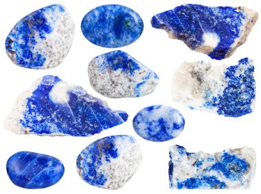 Mavi lapis lazuli mineral değerli taşlar kümesi