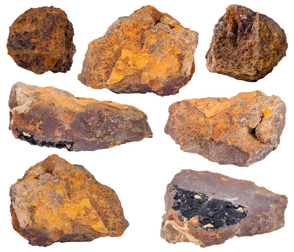 set of limonite (brown hematite, iron ore) stones