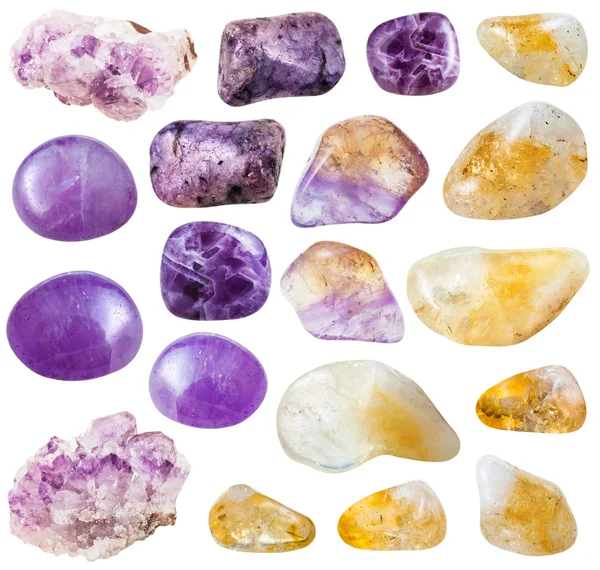 Set aus Amethyst, Citrin und Amethrin Edelsteinen — Stockfoto