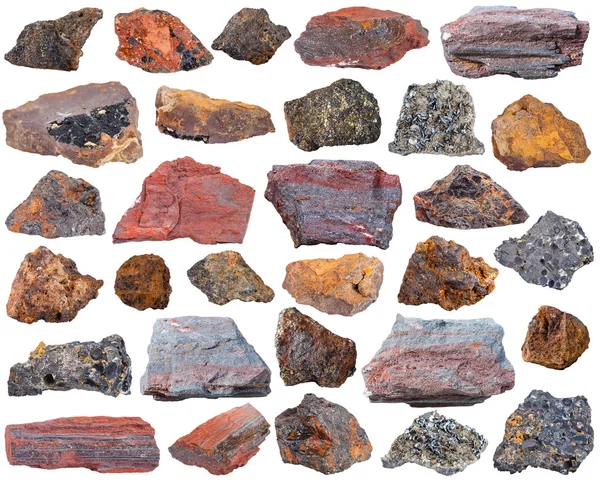 天然矿物岩石-各种铁矿石石头 — 图库照片