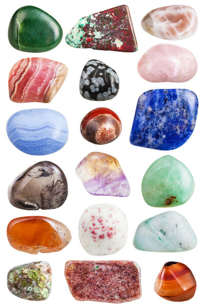 set of gems prehnite, aragonite, spessartine, etc