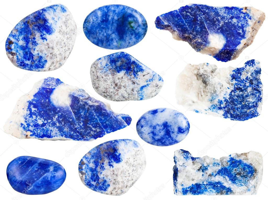 set of blue lapis lazuli mineral gemstones