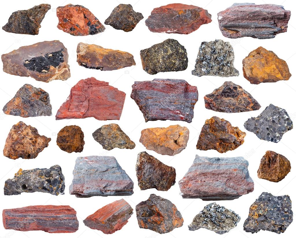 natural mineral rocks - various iron ore stones
