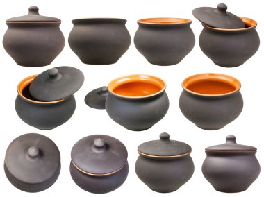 siyah sırsız Clay izole seramik Tencere Seti