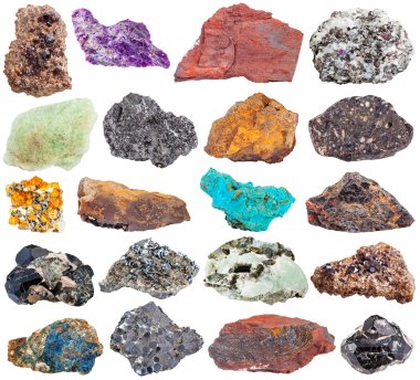 set of mineral stones stichtite, andradite, etc clipart
