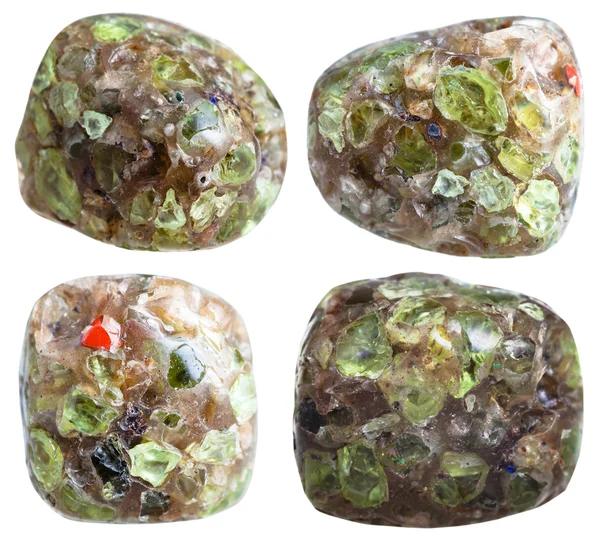 Conjunto de piedras minerales peridoto pulido aislado — Foto de Stock