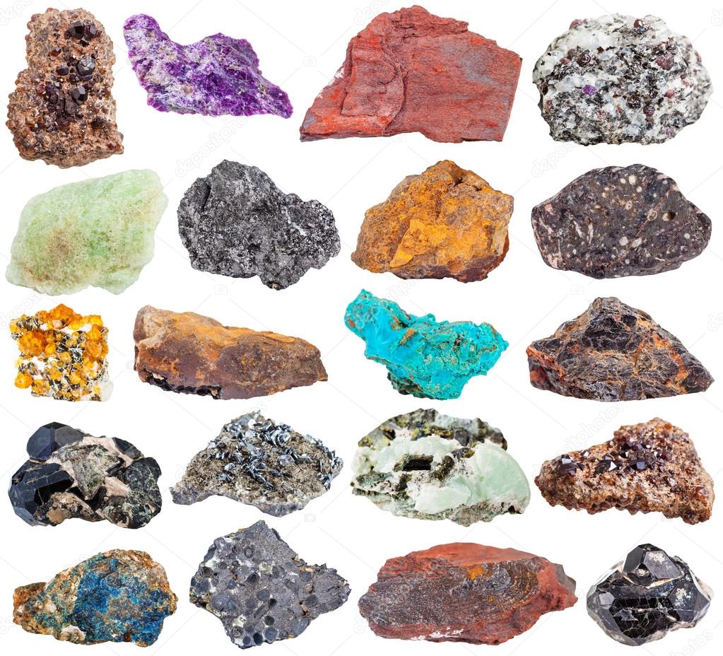 set of mineral stones stichtite, andradite, etc