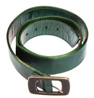 wide green belt with brass buckle isolated