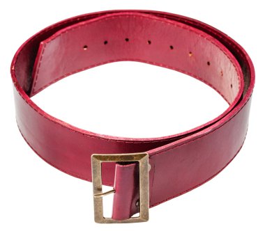 wide red belt with brass buckle isolated