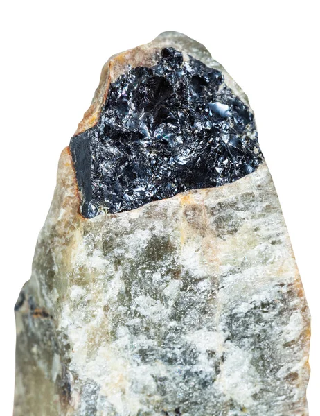 Zwarte ilmeniet minerale op Nepheline Crystal — Stockfoto