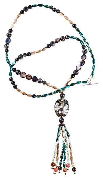 Necklace from glass beads and polished nacre — Stock Photo, Image