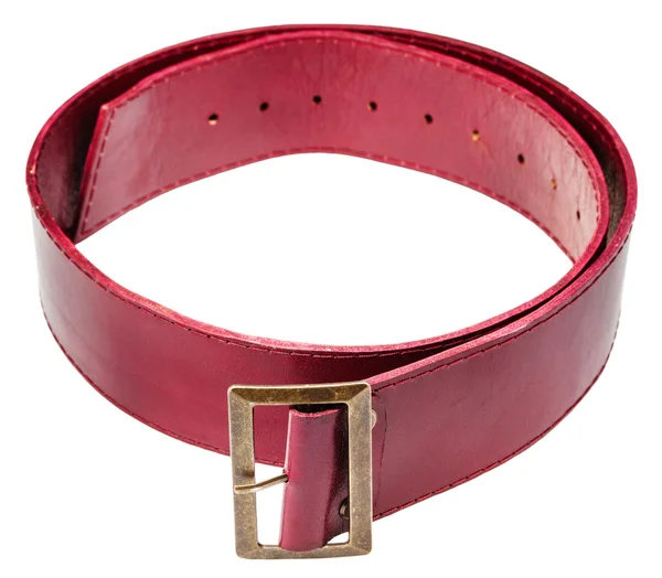 Wide red belt with brass buckle isolated — ストック写真