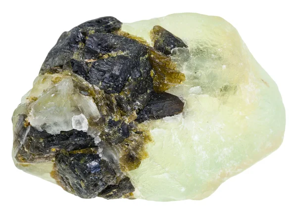 Zielony kryształ Prehnite z kryształami Epidote — Zdjęcie stockowe